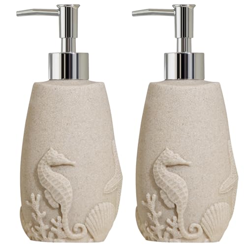 Soap Dispensers 350mL 11OZ, 2 PCS Luxurious Ocean Hand Dish Lotion Shampoo Soap Dispenser Jar, Sea Shell Soap Pump Bottles for Kitchen Bathroom Countertop Beige - color: Beige 1