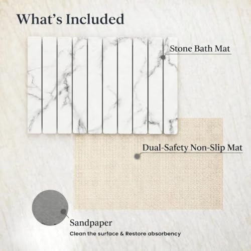 Premium Foldable Stone Bath Mat - Ultra Absorbent Quick Drying Compact Easy to Store & Clean Non-Slip Diatomaceous Earth Bath Shower Mat (Marble White) - color: Marble White