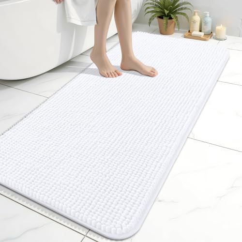 Arotive Bathroom Rugs 47" x 24", Ultra Soft Absorbent Chenille Bath Rugs, Rubber Backing, Machine Washable Bath Mats for Bathroom Floor, Tub and Shower, Home Decor Accessories, White - color: White, size: 47" X 24"