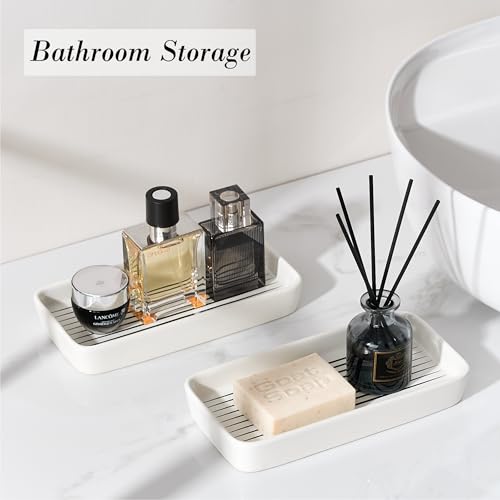 Bathroom Vanity Tray for Countertop,2PC Rectangle Striped Tray,Decorative Bathroom Organizer for Scrubber, Lotion Bottles, Perfume, Jewelry, Candle, Key Trinket Ring(Small,White) - color: White Color With Black Stripes-2 Pcs