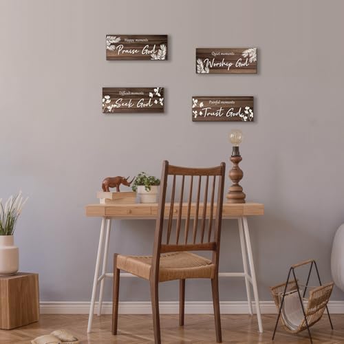 ONIZHITY 4 Pieces Brown Bathroom Decor Farmhouse Bathroom Accessories Rustic Religious Art Bible Verse Wooden Signs with Vintage Country Decor for Home Laundry Room (Brown, 10x4 Inch) - color: Brown