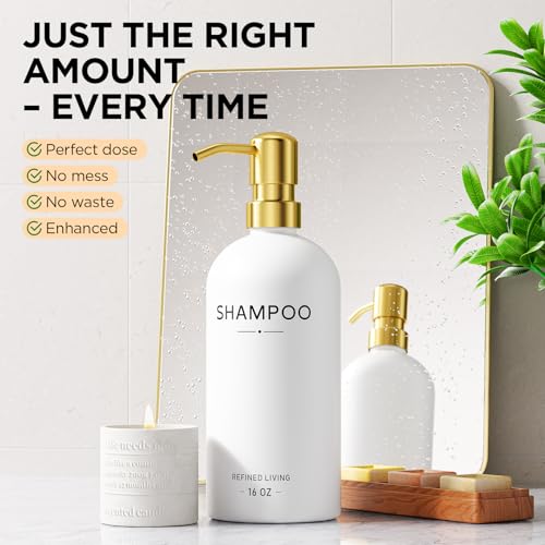Shampoo and Conditioner Dispenser Set,3 Refillable 16oz Bottles with Stainless Steel Pumps – Shower Soap Dispensers for Bathroom, Hotel or Airbnb (Gold, 3-Pack) - color: Gold