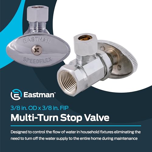 Eastman 3/8 Inch OD Compression x 3/8 Inch FIP Compression Multi-Turn Angle Stop Valve, Brass Plumbing Fitting, Chrome, 04319LF - size: 3/8 in. OD x 3/8 in. FIP