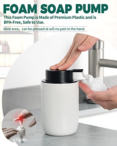 BosilunLife Foaming Soap Dispenser - Ceramic White Soap Dispenser Bathroom Small Foam Hand Dispenser Refillable Kitchen Dish Soap Bottle Hand Wash Dispenser - color: White-foam Pump