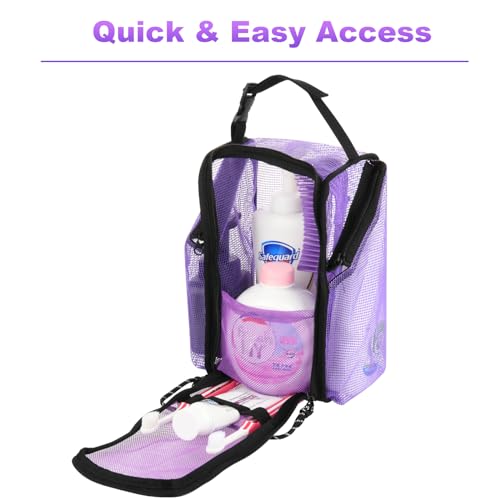 Cosmos Mesh Shower Caddy Toiletry Organizer Hanging Shower Tote Bag, Quick Dry Shower Organizer Portable Bath Bag with Durable Zippers & Side Pockets for Travel Gym Swimming Beach & Camp (Purple) - color: Purple