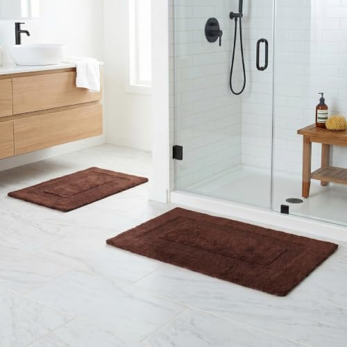 Bathroom Rugs - 2-Piece Cotton Bathroom Mat Set - Machine Washable Bath Mats for Washroom, Kitchen, or Laundry Room by Lavish Home (Chocolate) - color: Brown
