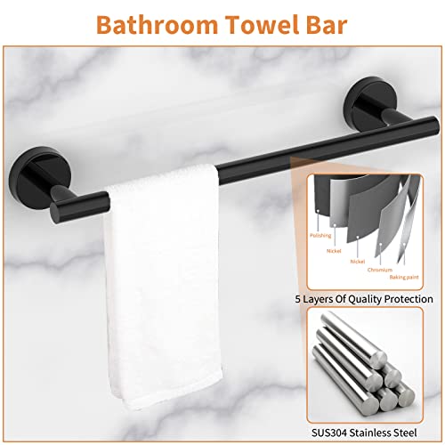 Cilee 10 Piece Matte Black Bathroom Hardware Set,2 Pack 5 Piece Bathroom Accessories Set Include 24 inch,16 inch Toilet Paper Holder, Towel bar,Towel Ring,Towel Hook,Stainless Steel Wall Mounted - color: 1 Black, size: 24inch