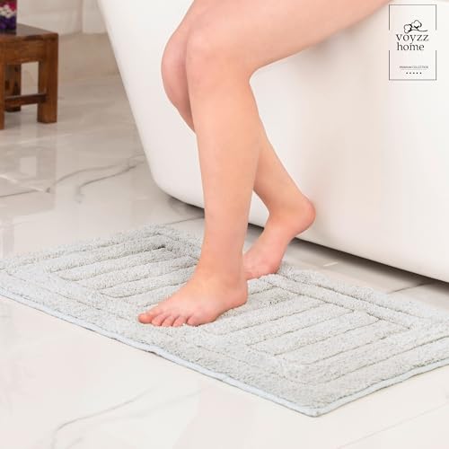 voyzz home Luxurious 100% Cotton Bath Rug Mat - Featuring Ultra-Soft Plushness, Non-Slip Design, Super Water Absorbent and Machine Washable Mats for Bath Floor, Tub and Shower, 17"x24" Striped Grey - color: Grey Striped Single 17x24
