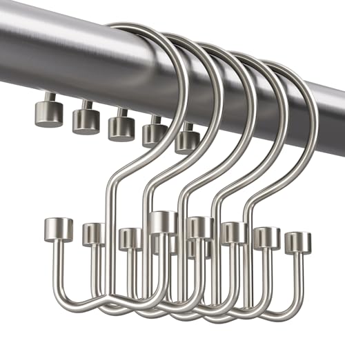Amazer Nickel Shower Curtain Hooks, 12PCS Minimalist Simple Double Shower Curtain Rings, Rust-Resistant Metal Shower Hooks, Cylinders Shower Rings for Bathroom Shower Rods Curtains - color: Nickel, style: Cylinders - Double Hooks