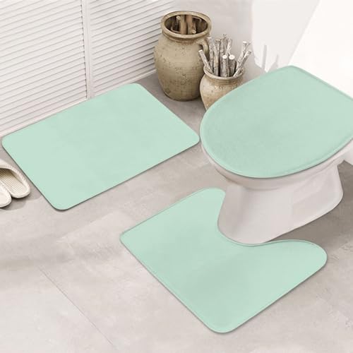 Bathroom Rugs Set 3 Piece Minimalist Solid Light Green Bath Rug Mat Set, Non Slip Absorbent Bathroom Decor Mat, Toilet Lid Cover & U Shaped Contour Rug - color: Light Green, size: 1'8" x 2'6" (Rectangular)