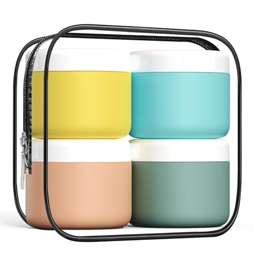 kuangre Travel Containers for Toiletries, Silicone Cream Jars BPA-Free, Leak-proof 3oz Travel Size Containers, Portable Size Silicone Jars with Lid for Cosmetic Face Hand Body Cream (4 Pack) - color: Colorful, size: 3 Ounces