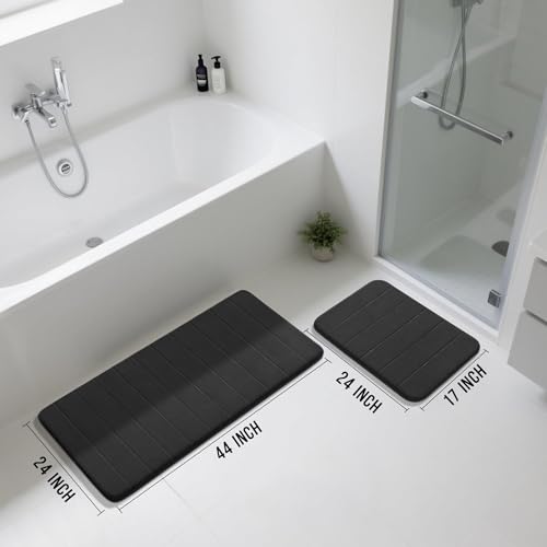 Yimobra Large Bath Mat Set 2 Piece- Super Soft Absorbent Quick Dry Memory Foam Bathroom Rugs, Machine Washable Non Slip Floor Carpet for Tub Shower & Double Vanity (17x24 & 44x24, Black) - color: Black, size: 44x24+24x17 Inch