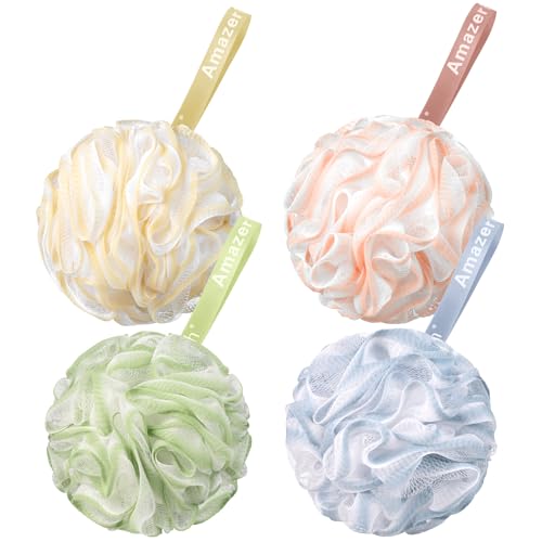 AmazerBath Loofah Sponge 75g/Piece, Exfoliating Bath Sponge Body Scrubber - Loofa Set of 4 - Cotton Candy Quartet, Large - style: Cotton Candy Quartet