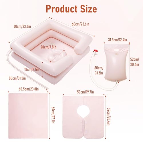 Inflatable Bedside Shampoo Set with Water Bag and Waterproof Shawl. Wash Hair in Bed for Children, the Elderly, Pregnant Women, Post-surgery or Bedridden Patients. Water Bag Capacity 2.1 Gallons (8L)