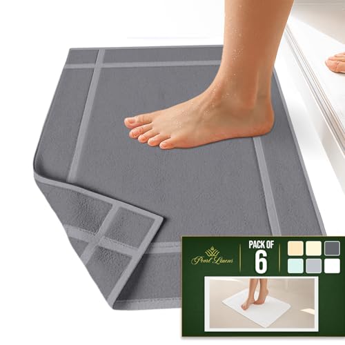 Pearl Linens 100% Ring Spun Cotton Bath Mat (Pack of 6) 20 x 30 Inch, Washable, Soft & Absorbent Terry Bathroom Floor Mat – Not Bathroom Rugs – Quick-Dry After Shower Bath Mat, 687 GSM, Light Grey - color: Light Grey, size: 20x30 - Set of 6