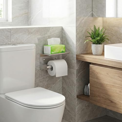 Brushed Nickel Toilet Paper Holder Wall Mount, Fits Rolls Size Sliver Toilet Paper Holder with Shelf, Rustproof Stainless Steel Toilet Paper Roll Holder, Toilet Tissue Holder for Bathroom - color: Silver