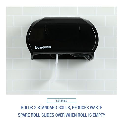 Boardwalk R3670BKBW 13 in. x 6.75 in. x 8.75 in. Standard Twin Toilet Tissue Dispenser - Black