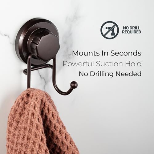 HASKO Suction Cup Hook for Shower, Stainless Steel Bathroom Suction Towel Hooks Hanger, Organizer for Towel, Bathrobe and Loofah, Includes Optional No Drill Adhesive Mount for Inside Shower, Bronze - color: Bronze