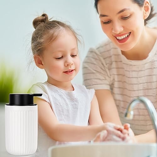 BosilunLife Foam Hand Soap Dispenser - White Ceramic Foaming Soap Dispenser for Bathroom 12oz Refillable Liquid Lotion Soap Dispenser with Rust-Proof foaming Pump for Countertop - color: White Foam Pump