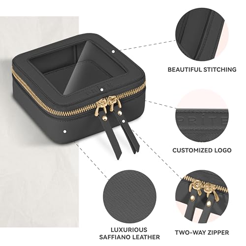 Prite Mini Clear Makeup Bag for Purse Cute Small Travel Cosmetic Bag for Women Waterproof Toiletry Bag Leather Makeup Pouch with Gold Zipper(Black) - color: Black, size: Mini - Single Layer