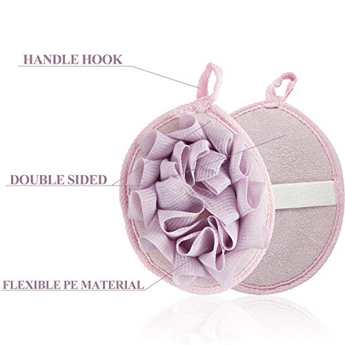 Boao 6 Pcs Bath Shower Pouf Sponge Mesh Pouf Shower Ball Exfoliating Body Sponge Pad Scrubber Glove with Flower Bath Ball (Beige,Green,Purple) - style: Beige,Green,Purple