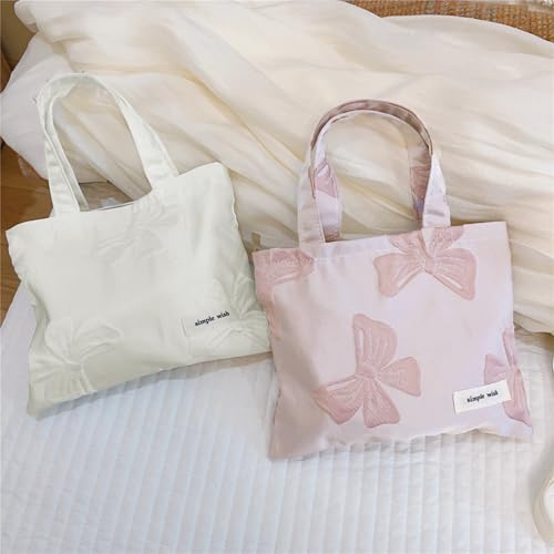 Wudygirl Makeup Bag Travel Cosmetic Bag for Women Small Makeup Pouch with Handle Zipper Cosmetic Pouch Handbag Aesthetic 8.3" x 6.7"(Pink Bow) - color: Pink Bow