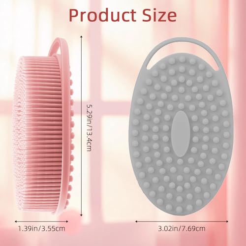 Silicone Body Scrubber 2 Pcs Silicone Loofah Exfoliating Body Scrubber for Men Women Soft Silicones Shower Scrubbers Double Sided Silicones Bath Bodys Brush for All Skin Lather Well, Gray and Pink - size: gray+pink