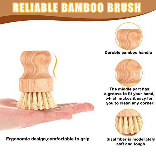Nuenen 12 Packs Bamboo Dish Scrub Brushes Wooden Scrubbers Set Kitchen Dishwashing Scrubber with Natural Sisal Bristles for Iron Pot Pan Sink(Sisal) - size: Sisal