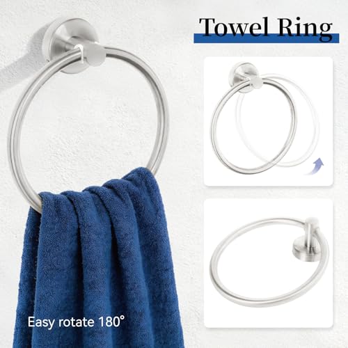 HOMOTEK 4 Pieces Bathroom Accessories Hardware Set, 24 inch Towel Bar, Towel Ring, Robe Hook, Toilet Paper Holder, Stainless Steel Rack Kit Wall Mounted, Brushed Stainless Steel - color: Brushed Stainless Steel