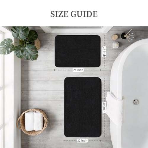 YIHOUSE Memory Foam Bathroom Rugs Sets 2 Piece - Extra Thick Soft Towel-Like Absorbent Bath Mat Set, Non Slip Machine Washable Bath Rugs Carpet for Bath, Tub & Shower (32"x20"+24"x17", Black) - color: Black, size: 1'5" x 2' (17"x24"+20"x32")