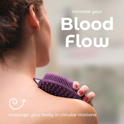 MainBasics Silicone Body Scrubber Dual-Sided, Purple, Massage | Shower Scrubber with Massage Nodes, Silicone Loofah Alternative for Deep Clean - color: Purple, size: Massage