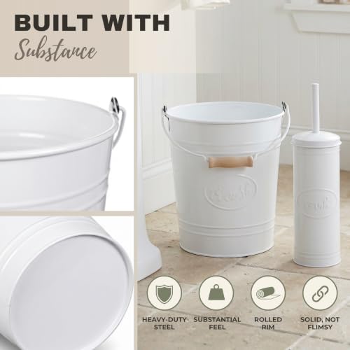Autumn Alley Rustic Farmhouse White Bathroom Trash Can and Toilet Brush Set – Bathroom Accessories for Modern Farmhouse Charm, White Trash Can with Toilet Brush and Holder, 2 Gal. Capacity - color: White