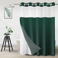 No Hook Shower Curtain with Snap in Liner, Ombre Dark Green Shower Curtains and Liner Set, Hotel Fabric Bath Curtain for Bathroom, Mesh Top Window Waterproof Washable, 71" x 74" - color: Ombre Dark Green, size: 71"W x 74"L (Pack of 1)