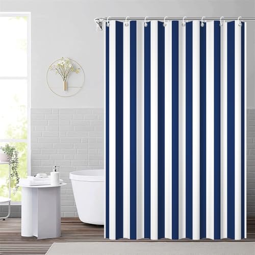 Navy Blue Striped Shower Curtain Sets Decor Blue and White Vertical Stripes Decor Modern Fashion Minimalist Bathroom Curtain for Home Bathtub Stall Decoration Hooks Included,48x72inch - color: Navy Blue, size: 48"W x 72"L (Pack of 1)