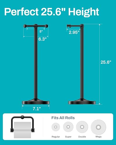 Freestanding Toilet Paper Holder Stand, 4.57 LB Weighted Base Toilet Paper Stand with Pivoting Arm, 304 Stainless Steel Floor Toilet Roll Holder No Drilling, 25.6 Inch, Matte Black - color: Black