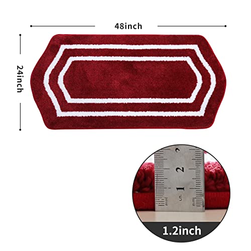 COSY HOMEER Extra Thick Bath Linen Sets Rugs - Anti-Slip Bath Mats Soft Plush 100% Strong Polyester Living Room Bathroom Water Absorbent(Red,24x48 - Inches) - color: White/Red, size: 2' x 4' (Oval)