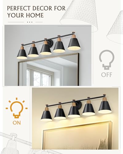 FEMILA 37.4" Black Vanity Light, Black Bathroom Light Fixture, Bathroom Lighting Fixtures Over Mirror with Matte Black Finish, 4FG59B-5W BK - color: Matte Black, size: 37"