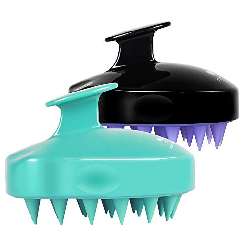 HEETA Hair Scalp Massager Shampoo Brush 2 Pack, Soft Silicone Bristles to Remove Dandruff, Waterproof Hair Scrubber for Both Wet Dry Use, Suitable for Men & Women (Green & Black) - color: 01- Green & Black