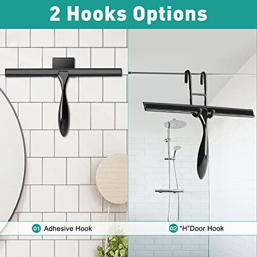 Shower Squeegee for Glass Doors,10-Inch Shower Glass Squeegee, Matte Black Shower Squeegee for Shower Doors,Mirror,Windows, with Shower Door Hook and Adhesive Hook - color: Black, size: 10-Inch