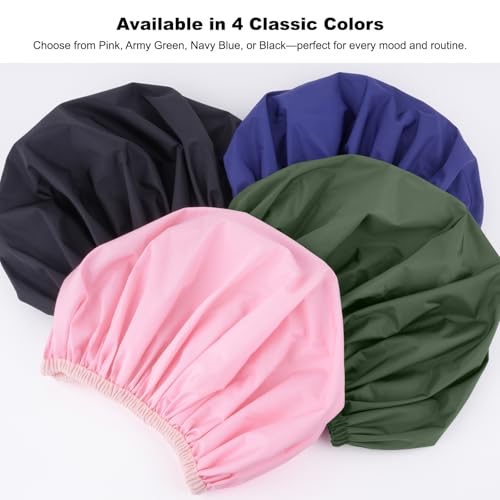 2 Pack Shower Caps for Women, Reusable Waterproof Shower Cap with Elastic Band, Thickened Waterproof Fabric Shower Bonnet for Braids, Long Hair (Black and Blue) - color: Color 02
