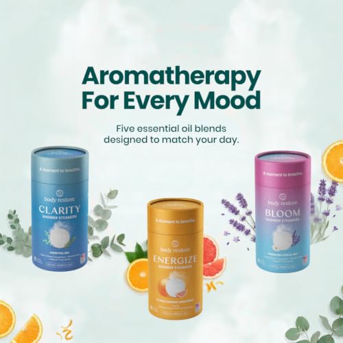 Body Restore Shower Steamers Aromatherapy 6 Pack – Fathers Day Gift for Dad, Birthday Gifts for Women & Men, Spa Stress Relief & Relaxation Self Care Gifts – Premium Clarity Essential Oil Tablets - color: Essential Mix 6 Pack