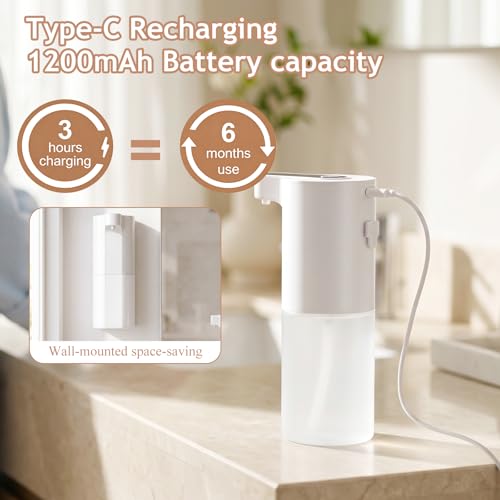 Automatic Soap Dispenser Touchless, Liquid & Foaming Soap Dispensers, USB Rechargeable Smart Hand Soap Dispenser, 3-Level Adjustable, 12.2oz/360ml (2 Pcs Foam Set White) - color: 2 Pcs Foam Set White
