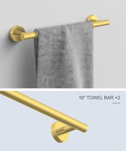 12 Pcs Brushed Gold Bathroom Accessories Set, HOMEMYSTIQUE SUS304 Stainless Steel Bathroom Hardware Set, Bath Towel Bar Set, Toilet Paper Holders, Towel Rings Racks, Robe Towel Hooks - color: Brushed Gold, size: 12 Pieces