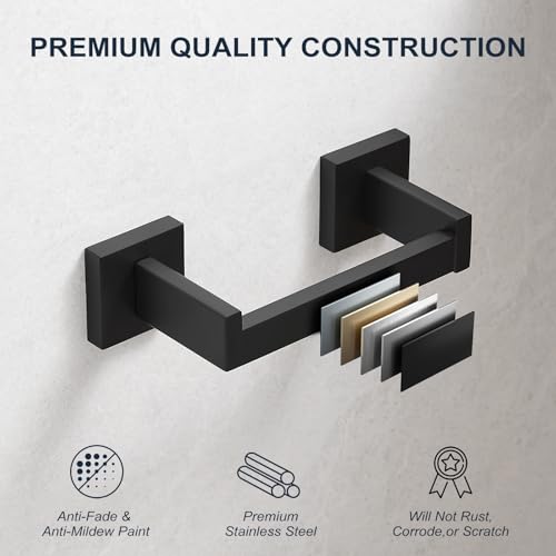 Toilet Paper Holder Wall Mount Matte Black, Stainless Steel Toilet Tissue Roll Holder Bathroom Square Toilet Paper Towel Roll Holder, Double Post Pivoting Tissue Handle - color: Matte Black