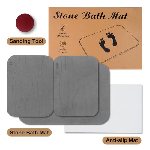 Stone Bath Mat, Set of 3,Diatomaceous Earth Shower Mat, Non-Slip Super Absorbent Quick Drying Bath Mat for Bathroom Floor, Grey - color: Dark Grey Set of 3