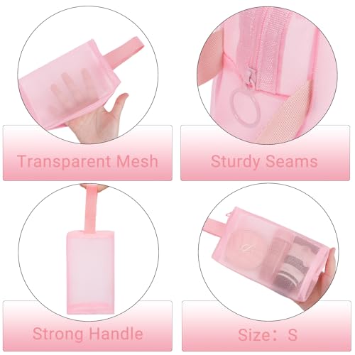 6 Pieces Zipper Mesh Makeup Bags Set, Nylon Cosmetic Bags Portable Clear Toiletry Bas Travel Organizer Bags for Office Travelling Organization (Pink, Assorted Size) - color: Pink