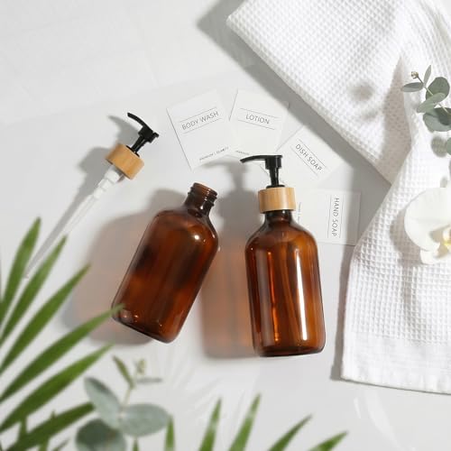 KASUNTING Amber Soap Dispenser Plastic, Brown Dish Soap Dispenser with Bamboo Pump for Kitchen,17 Fl Oz Hand and Dish Dispenser Set for Bathroom, Farmhouse Liquid Soap and Lotion Dispensers Bottle - color: Amber, size: 2 Bottles