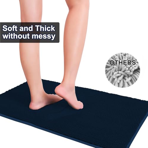 Urvoix Bathroom Rugs Sets 3 Piece, Chenille Bathroom Rug Non-Slip Bath Rug, Ultra Soft, Washable, Super Absorbent Bath Mats for Bathroom, Toilet and Tub (Dark Blue) - color: Dark Blue