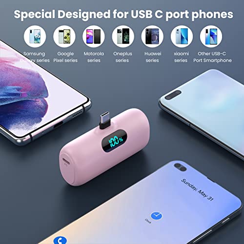 [2 Pack]Portable Charger Power Bank for iPhone 17/16/15,Mini USB C Portable Power Bank 5000mAh Fast Charging Battery Pack Travel Essentials for iPhone 15/16/17 Plus/17 Pro/17 Pro Max,Samsung Android - color: Black+Pink