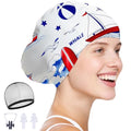 WHALE Extra Large Swim Cap Designed for Men and Women with Thick, Long Hair, Hair Extensions Or Afro-Textured Hair Long-Hair Swim Cap Highly Waterproof to Keep Hair Dry - color: Ocean Waves White